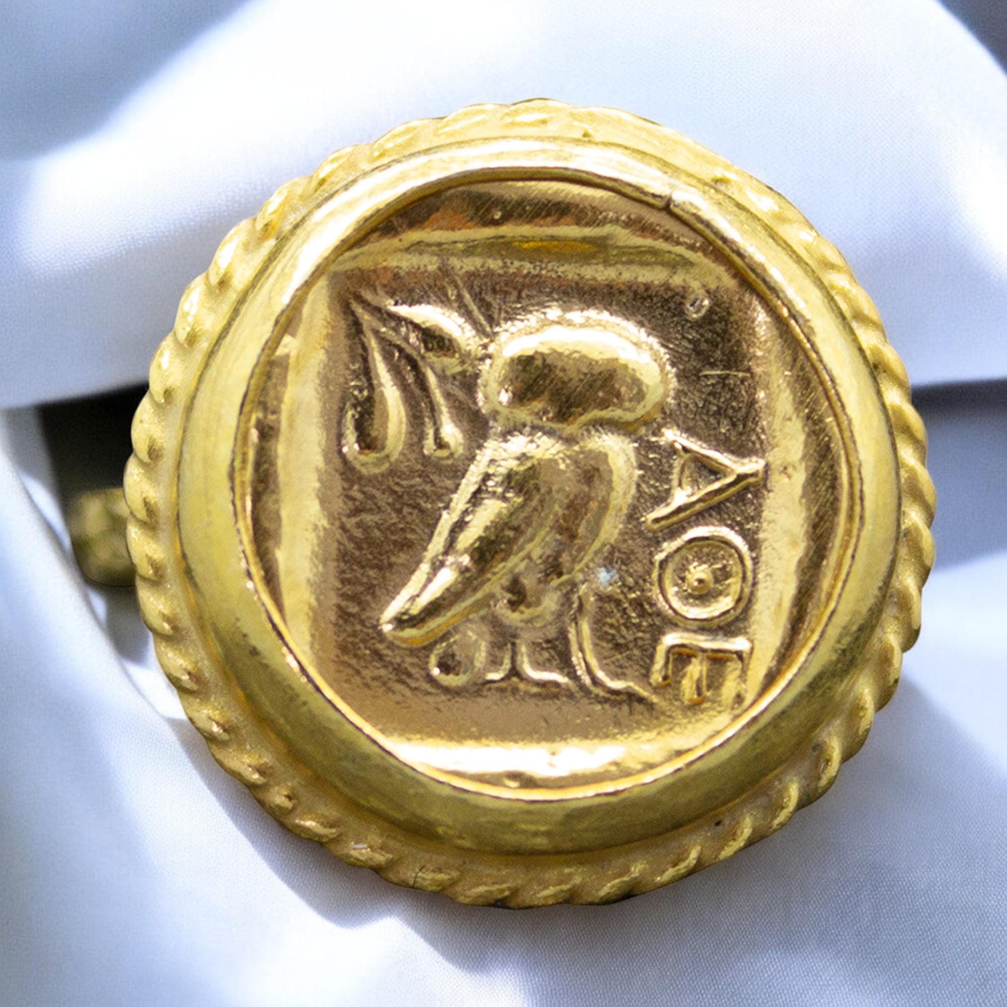 Ancient Greek Owl Coin Ring | 24K Gold Plated Sterling Silver | Athena Owl Coin Ring | Greek Dainty 
