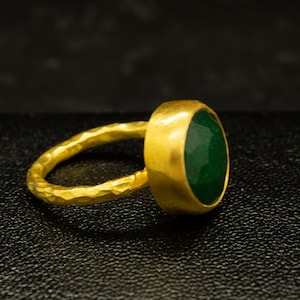 Green Emerald Ring | 24K Gold Plated | Minimalist  Jewelry | Statement 925 Sterling Silver Ring | Birthstone Ring | Dainty Ring by Pellada