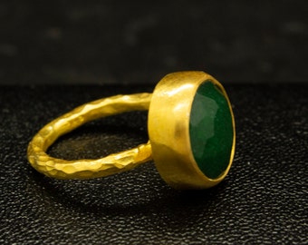 Green Emerald Ring | 24K Gold Plated | Minimalist  Jewelry | Statement 925 Sterling Silver Ring | Birthstone Ring | Dainty Ring by Pellada