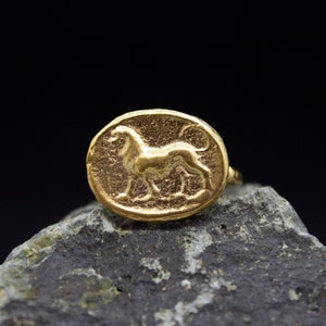 Ancient Roman Art Lion Signed Coin Ring 24K Gold Plated 925 Sterling Silver Ring Ancient Handcrafted Hammered Jewelry by Pellada