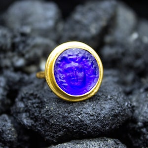 Intaglio Glass Greek Medusa Ring | 925 Sterling Silver | Ancient Intaglio Hanmade Jewelry | Ancient Carved Silver Dainty Gift by Pellada