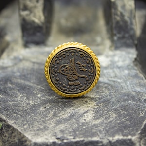 Ottoman Signet Coin Ring | 24K Gold Plated 925 Sterling Silver | Anatolian Signet Ring | Ottoman Sultans  Jewelry | Vintage Gift by Pellada