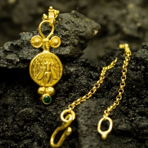 Greek Bee Signed Coin Necklace | 24K Gold Plated 925 Sterling Silver | Ancient Queen Bee Pendant | Ephesus Bee Jewelry | Gift  by Pellada