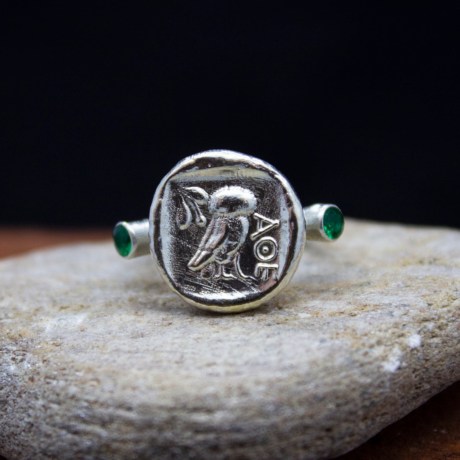 Greek Owl Coin Signet Ring | 925 Sterling Silver | Athena Owl Ring | Ancient Art  Jewelry | Handcraf