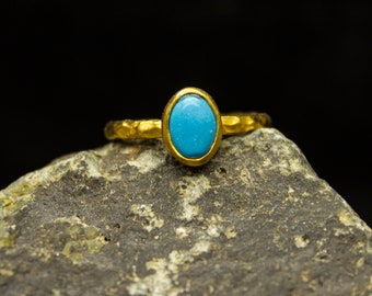 Silver Turquoise Ring | 24K Gold Plated 925 Sterling Silver | Everyday Delicate Stacking Ring | Gemstone Ring | Mothers Day Gift | Pellada