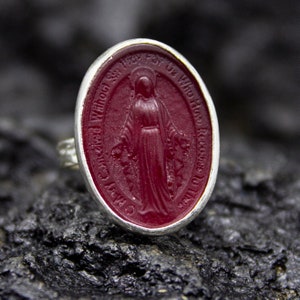 Virgin Mary Intaglio Signet Gold Ring | 24K Gold Plated 925 Sterling Silver | Christian  Miraculous Intaglio Ring| Relief Ring by Pellada