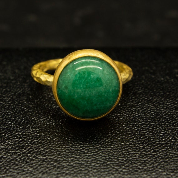 Green Nephrite Jade Ring 24K Gold Plated Lucky Green Nephrite
