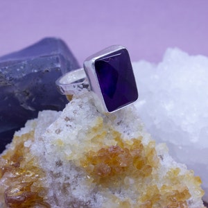 Anatolian Handcrafted Amethyst Ring 925 Sterling Silver Handcrafted Hammered Ancient Gemstone Ring Women&#39;s Day Gift by Pellada
