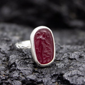 Ancient  Greek Aphrodite Intaglio Red Glass Ring | 925 Sterling Silver | Ancient Signet Aphrodite / Venus Venetian Glass Ring by Pellada