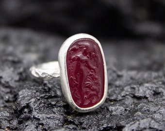 Ancient  Greek Aphrodite Intaglio Red Glass Ring | 925 Sterling Silver | Ancient Signet Aphrodite / Venus Venetian Glass Ring by Pellada