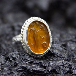Orange Intaglio Silver Ring | 925 Sterling Silver | Ancient  Signet Aphrodite / Venus Ring | Greek Goddess Intaglio Ring by Pellada