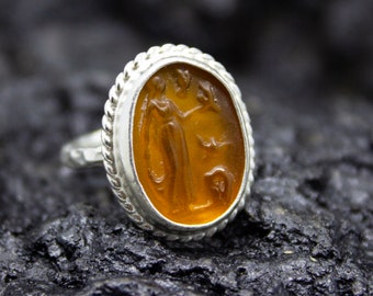 Orange Intaglio Silver Ring | 925 Sterling Silver | Ancient  Signet Aphrodite / Venus Ring | Greek Goddess Intaglio Ring by Pellada