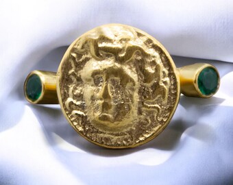 Ancient Greek Art Medusa Coin Ring | 925 Sterling Silver | Roman Art Medusa Jewelry | Hammered Coin Ring | Dainty Gift by Pellada