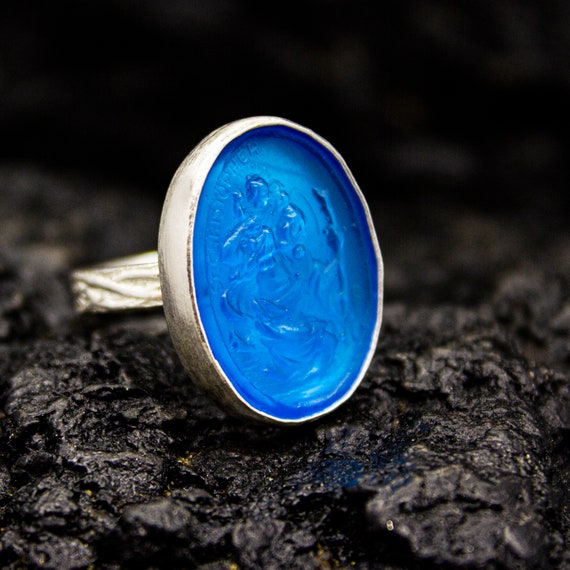 Heiliger Christophorus Blauer Intaglio Ring 925 Sterling Silber Religiöser  Intaglio Glas Ring Christlicher St Christopher Schmuck von Pellada - .de