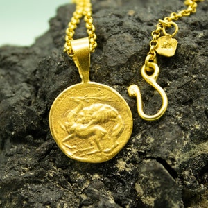 Ancient Greek Deer Necklace | 24K Gold Plated | Medallion  Signet Pendant | Rome Coin Pendant | Roman Deer Charm  by Pellada