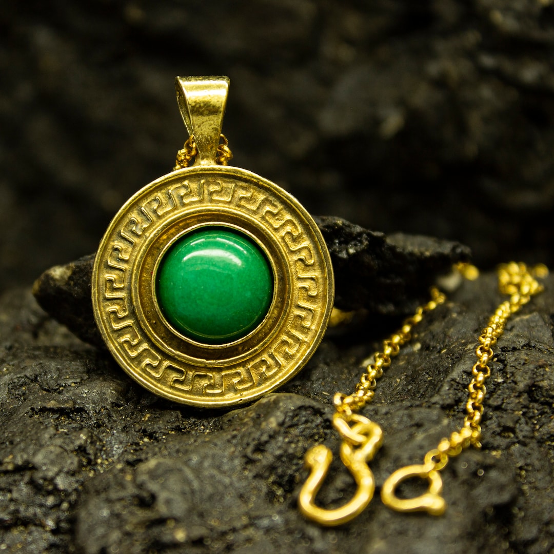 Greek Eternity Key Green Jade Pendant | 925 Sterling Silver 24K Gold ...