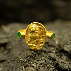 Antike römische Kunst Sternzeichen Löwe Ring | 24K Vergoldetes 925 Sterlingsilber | Siegelring Siegelring Siegelring Sternzeichen Ring Löwe von Pellada