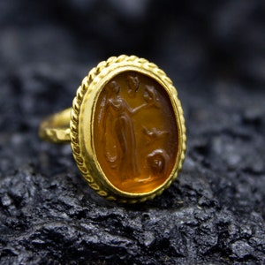 Aphrodite Orange Intaglio Silver Ring | 925 Sterling Silver | Ancient Signet Aphrodite / Venus Ring | Greek Goddess Intaglio Ring by Pellada