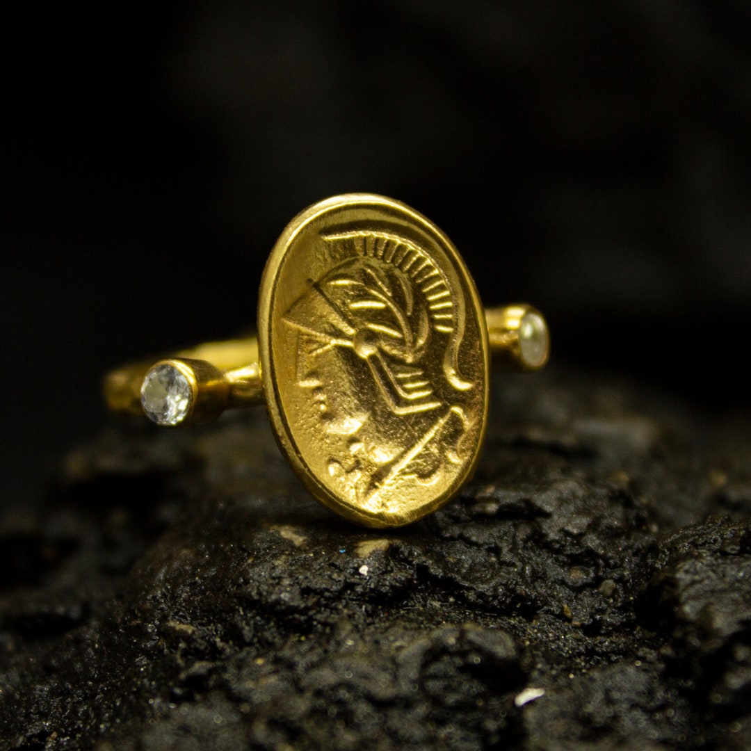 Ancient Roman Soldier Signet Coin Ring | 24K Gold Plated 925 Sterling ...