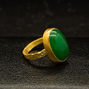 Natural Green Jade Stone Ring - 925 Sterling Silver - Handmade Stackable Ring - Minimalist Ring - Anatolian Handcrafted - By Pellada