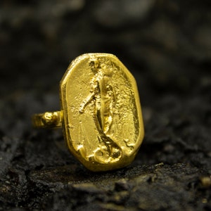 Ancient Greek Woman Signet Ring | 24K Gold Plated 925 Sterling Silver | Roman Handmade Ring | Goddess Archaeological Ring | Gift by Pellada