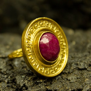 Ancient Eternity Key Silver Ring | Greek Meander Jade Ring |  925 Sterling Silver Ring 24K Gold Plated | Greek Art Jewelry by Pellada