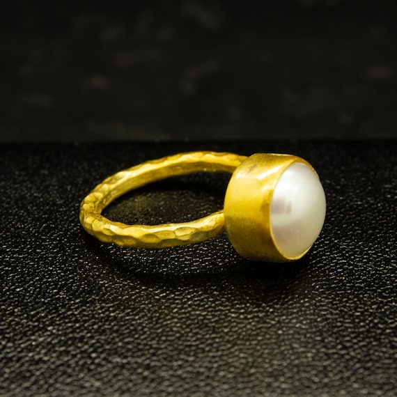 Natural Pearl Ring | 925 Sterling Silver Ring 24K Gold Plated | Minimalist Birthstone Ring | Freshwater Pearl | Greek Jewelry By Pellada