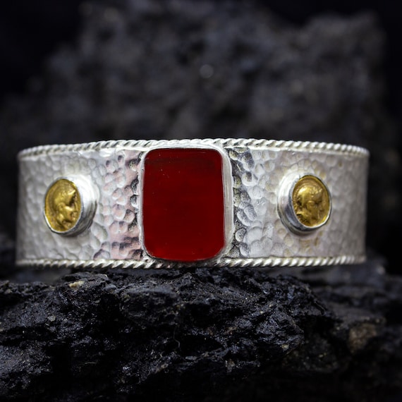 Bracelet Manchette En Argent Sterling 925 Avec Agate Bâton - Fait Main En Inde