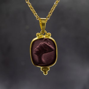 Nefertiti Intaglio Glass Necklace | 925 Sterling Silver | Ancient Queen Intaglio Pendant | Dainty Venetian  Glass Jewelry Gift  by Pellada