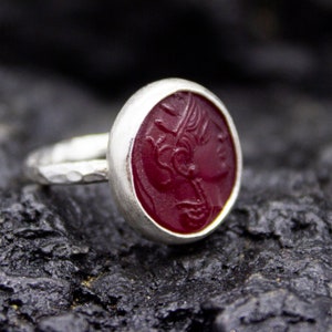 Goddess Athena Red Intaglio Glass Ring | 925 Sterling Silver | Ancient Greek Jewelry |  Mythology Carving |  Dainty Gift by Pellada