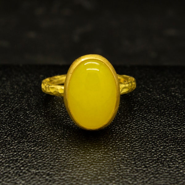 Yellow Jade Stone Ring | 24K Gold Plated | Handmade Stackable Ring | 925 Sterling Silver Ring | Good Luck Ring | Minimalist  Gift by Pellada