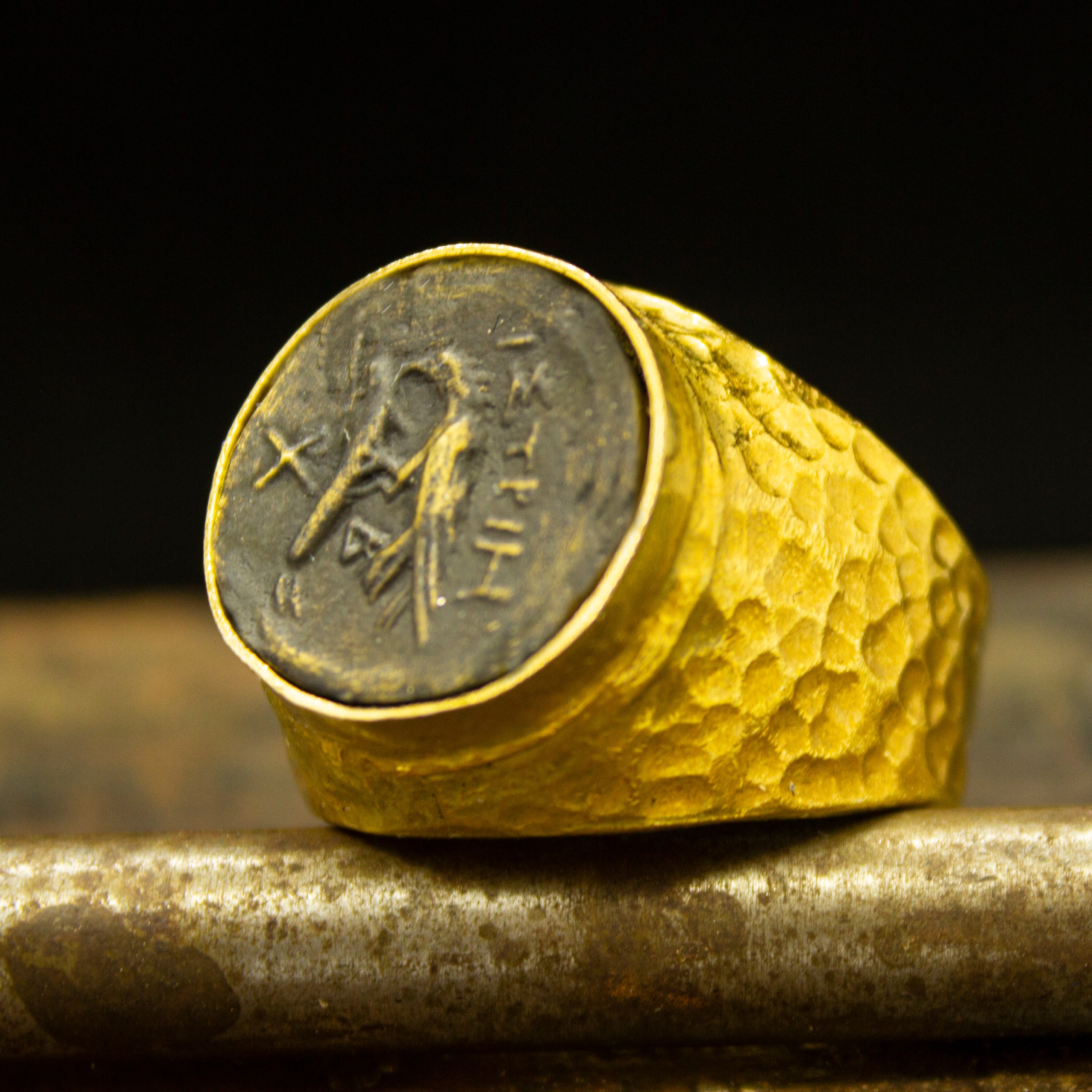 Greek Art Hawk Signet Coin Ring | 24K Gold Plated 925 Sterling Silver ...