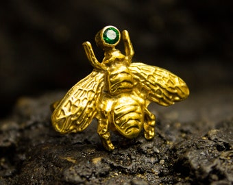 Ancient Greek Gold Bee Designer Ring | Vintage Honey Bee Ring | 24K Gold Plated 925 Sterling Silver | Dainty Queen Bee | Gift by Pellada