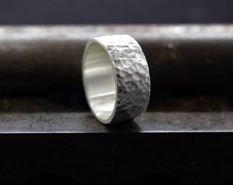 Hammered Matching Ring 8mm 925 Sterling Silver Satin Finish Matte Unisex Wedding Band Free Engraving by Pellada