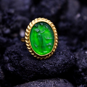 Greek  Aphrodite Intaglio Glass Gold Ring | 925 Sterling Silver | Ancient Carving Ring | Mythology Venus Carved Intaglio Ring by Pellada