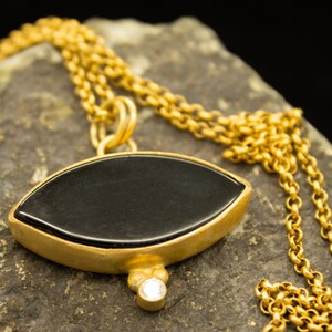 Greek Black Onyx  Necklace | 925 Sterling Silver 24K Gold Plated | Handmade Ancient Onyx Necklace | Guardian Symbol Pendant Gift by Pellada