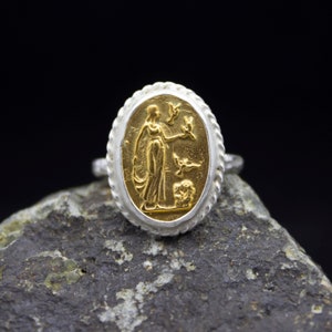 Greek Art Aphrodite Two Tone Ring | 24K Gold Plated 925 Sterling Silver | Venus Roman Jewelry | Ancient Goddess Hammered Ring by Pellada