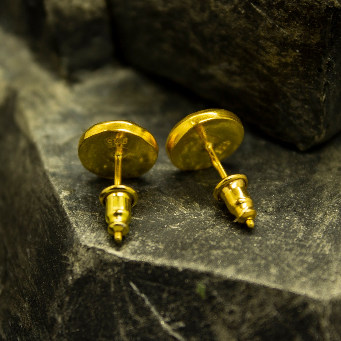 Gold Dome Stud Earrings 24K Gold Over 925 Sterling Silver Etsy