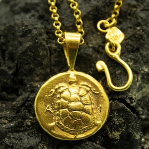 Ancient Greek Tortoise/Turtle Pendant | 24K Gold Plated | Turtle Silver Figure Signet Necklace | Greek Mythological Tortoiset | by Pellada