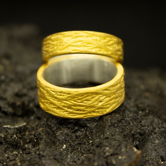 Tree Bark Gold Ring | 24K Gold Plated 925 Sterling Silver Ring | 5