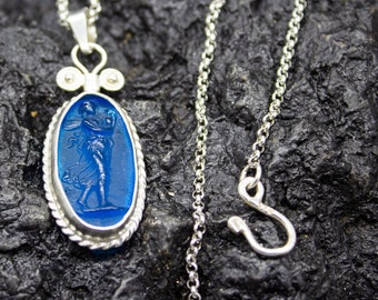 Ancient Greek Aphrodite Intaglio Turquoise Glass Necklace | 925 Sterling Silver | Aphrodite Pendant | Goddess  Intaglio Glass by Pellada
