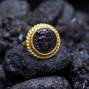Medusa Intaglio Glass Gold Ring | 925 Sterling Silver | Greek Intaglio Handcrafted Signet Ring |  Ancient Carving Silver Ring by Pellada
