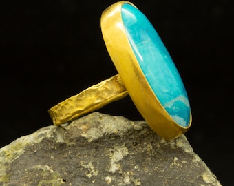 Natural Turquoise Ring | 24K Gold Plated | Handmade Ring | Statement 925 Sterling Silver Ring | Boho Style Ring | Christmas Gift Pellada