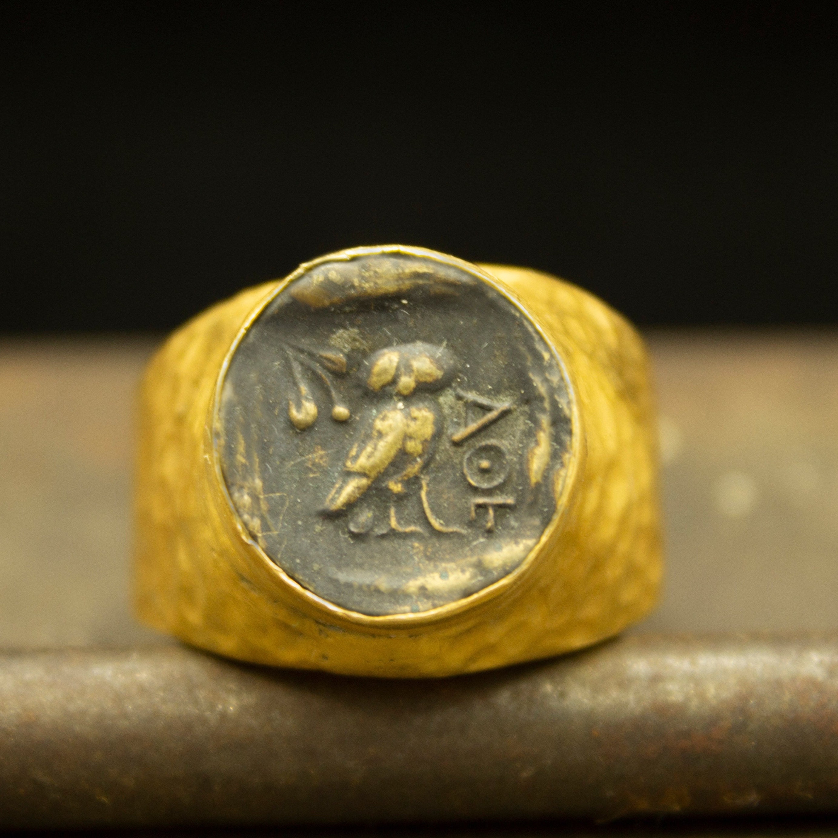 Athena Owl Coin Ring  |24K Gold Plated 925 Sterling Silver | Ancient Art Jewelry |  Greek Jewelry | 