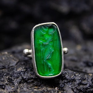 Ancient Aphrodite Intaglio Orange Stone Ring | 925 Sterling Silver | Greek Signet Aphrodite / Venus Ring | Intaglio Glass Jewelry by Pellada