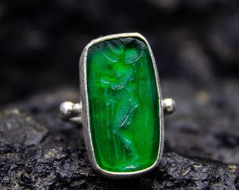 Ancient Aphrodite Intaglio Orange Stone Ring | 925 Sterling Silver | Greek Signet Aphrodite / Venus Ring | Intaglio Glass Jewelry by Pellada