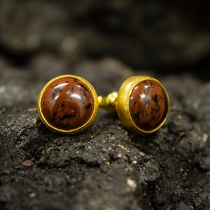 Orecchini artigianali in pietra sanguigna anatolica / Argento Sterling 925 placcato oro 24 carati / Orecchini antichi martellati / Regalo di compleanno di Pellada