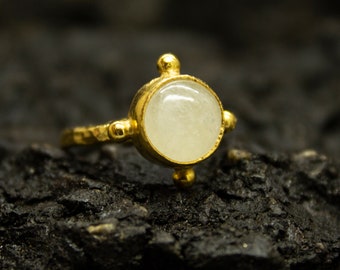 Handmade Ancient Moonstone Ring | 925 Sterling Silver 24K Gold Plated | Greek Moonstone Stacking Ring |  Birthstone Gold Ring by Pellada