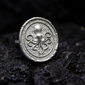 Ancient Octopus Signet Coin Ring | 925 Sterling Silver | Greek Octopus Jewelry | Handmade Ocean Animal Coin Ring | Christmas Gift by Pellada