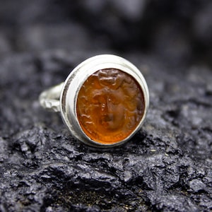 Intaglio Glass Greek Medusa Ring | 925 Sterling Silver | Intaglio Hanmade Signet Coin Ring | Ancient Carved Silver Vintage Ring by Pellada